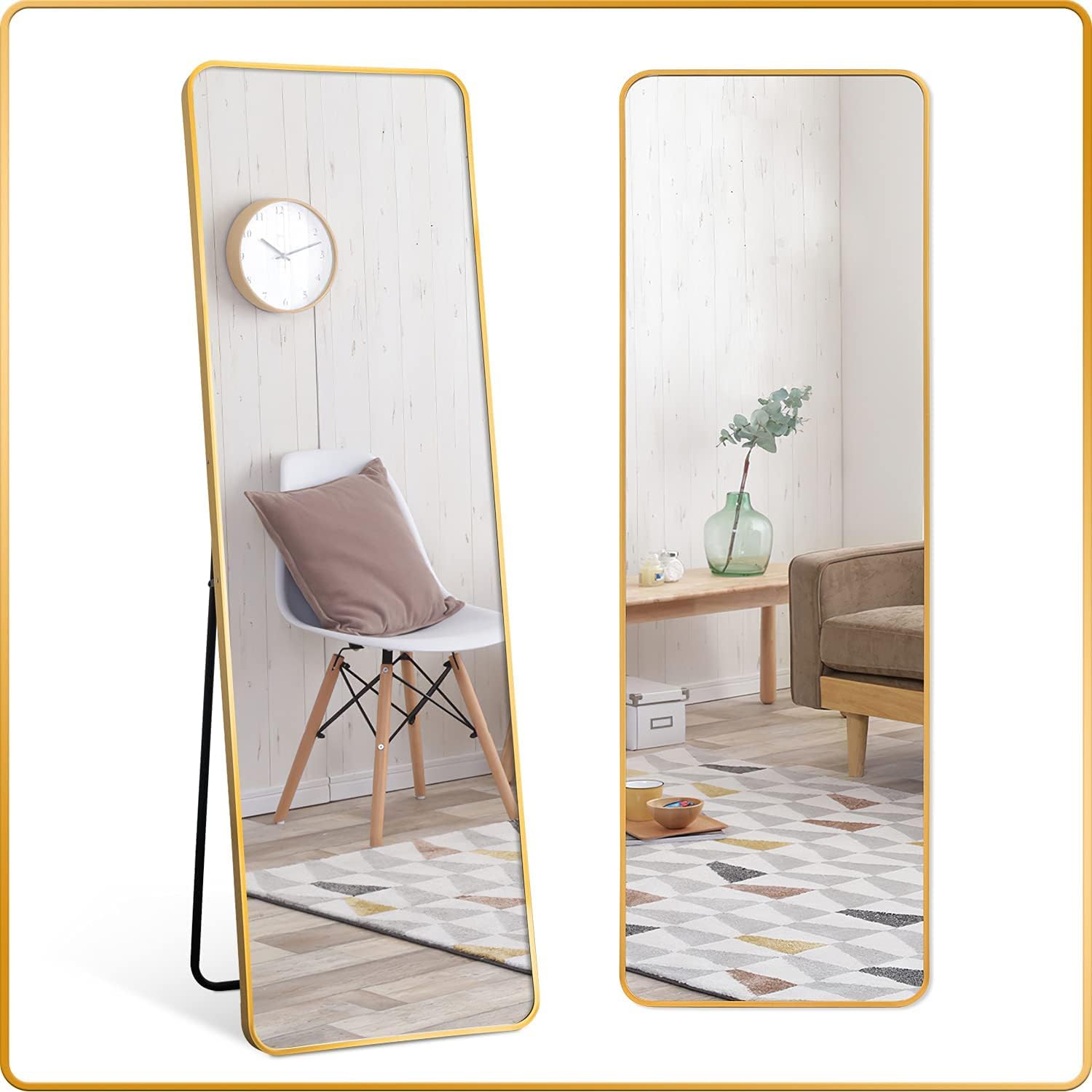 スタンドミラー 165cm*60cm 全身鏡 壁掛け立て掛け ブラック 599 www