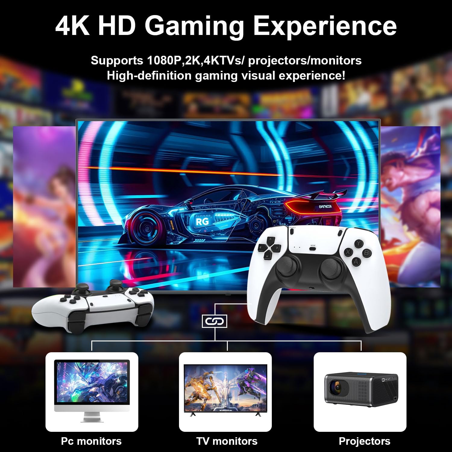 M15 Wireless Retro Gaming Console Upgrade Retro Game Stick with 23 Emulators, Plug & Play Video Games with Built in 64GB 20,000+ Games, Gamestick 4K HDMI Output for TV with 2.4G Wireless Controllers