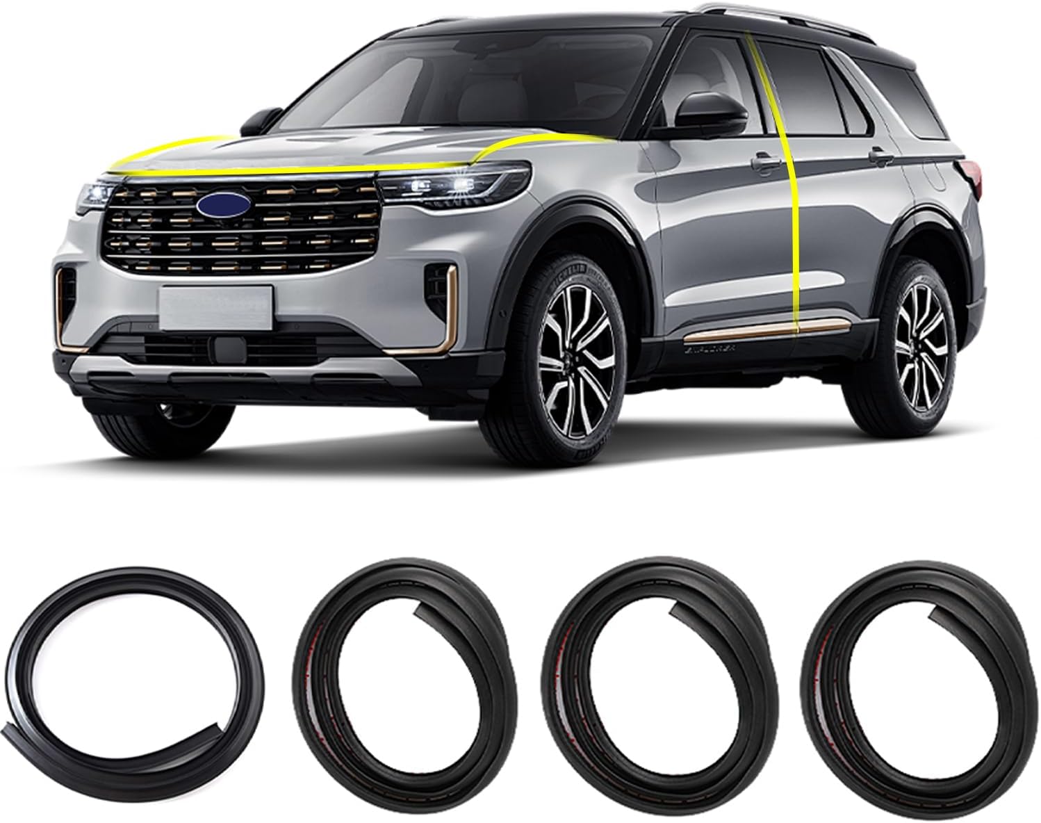 Rubber Weather Stripping Seal for Ford Explorer 2020 to 2025 – Custom Fit, All-Season Windproof & Noise Reduction Seal Strip, Easy Install for Car Door, Trunk, Engine Hood and Dashboard