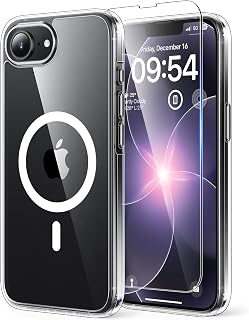 TAURI Funda Magnética para iPhone 17e / iPhone 16e 6.1" con Protector de Pantalla Vidrio Templado, Compatible con MagSafe, [No se Amarillea] Protección Según la Norma Militar Carcasa - Transparente