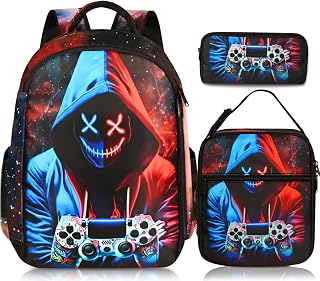 Boys Backpack, Gamer Backpack with Lunch Box and Pencil Case
