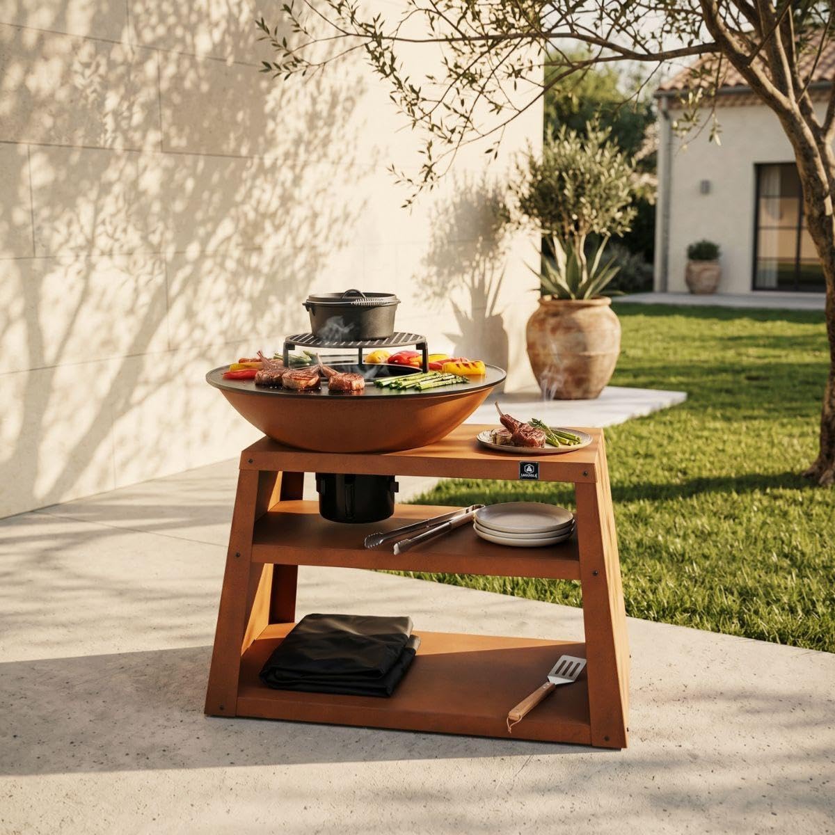 Brasero avec Meuble intégré avec Accessoires et Housse de Protection