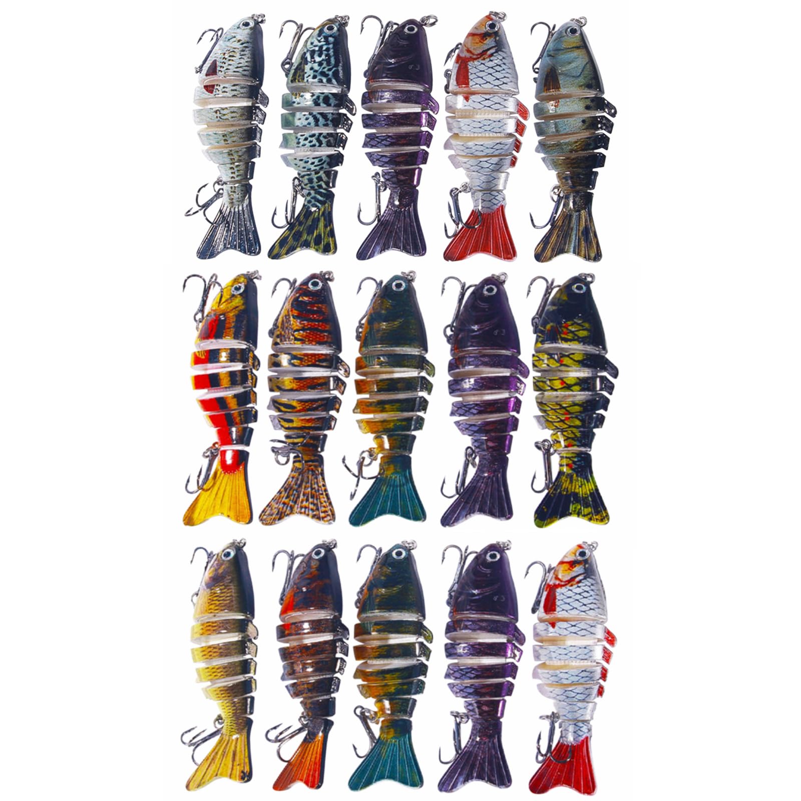 Lot de 5 leurres de pêche multicolores avec boîte pour la pêche à la truite, au saumon, au bar