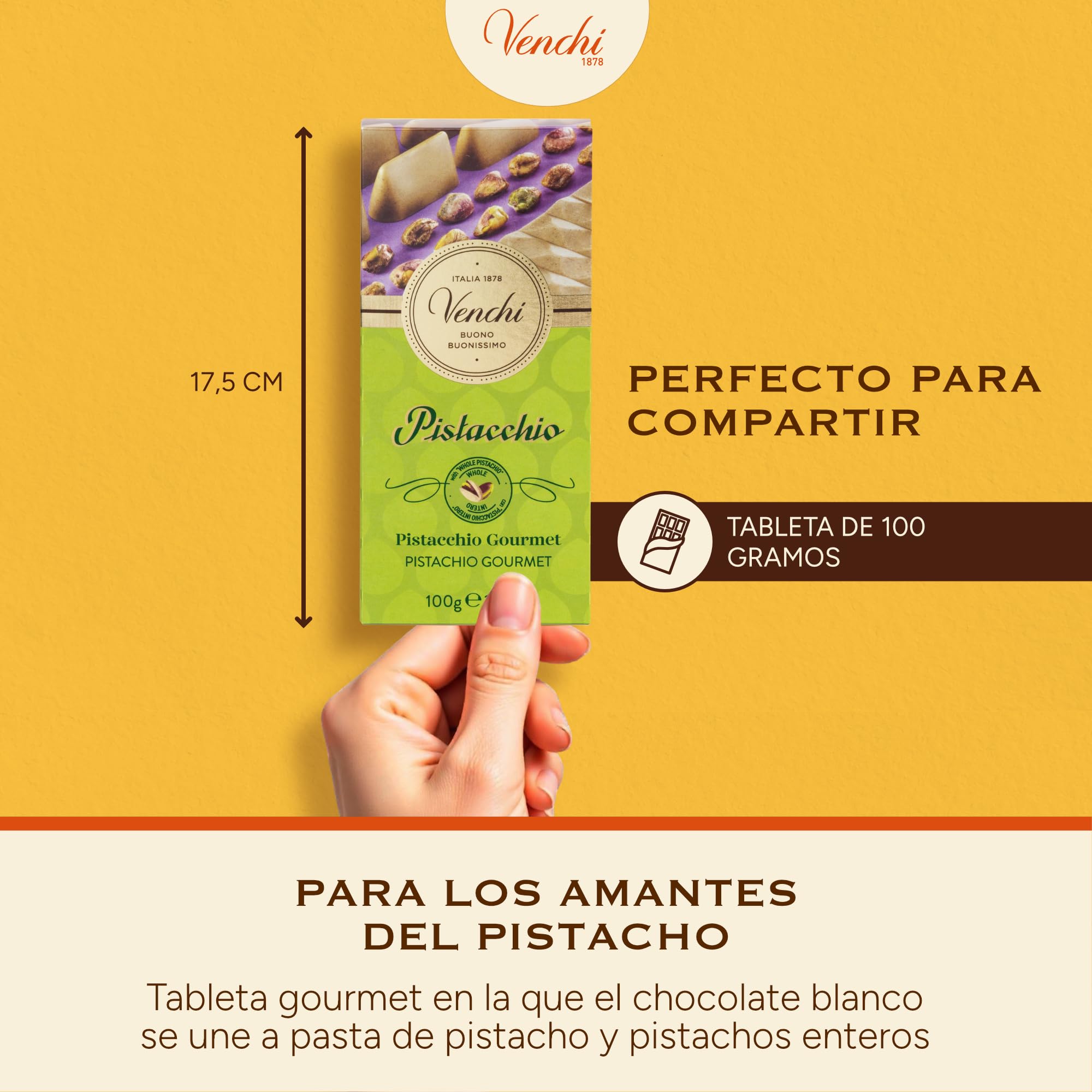 Venchi Tableta de Chocolate Pistacho Gourmet 95 g Sin Gluten