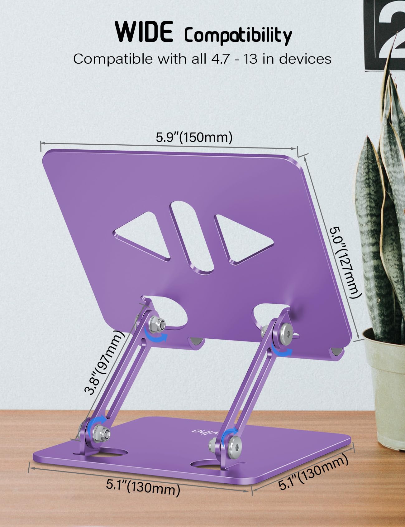 Aoviho Soporte de escritorio para tableta, soporte ajustable para tableta, soporte plegable de aluminio para iPad, Samsung Galaxy Tabs Z Fold Kindle Fire, todas las tabletas (4-13 pulgadas) (morado)