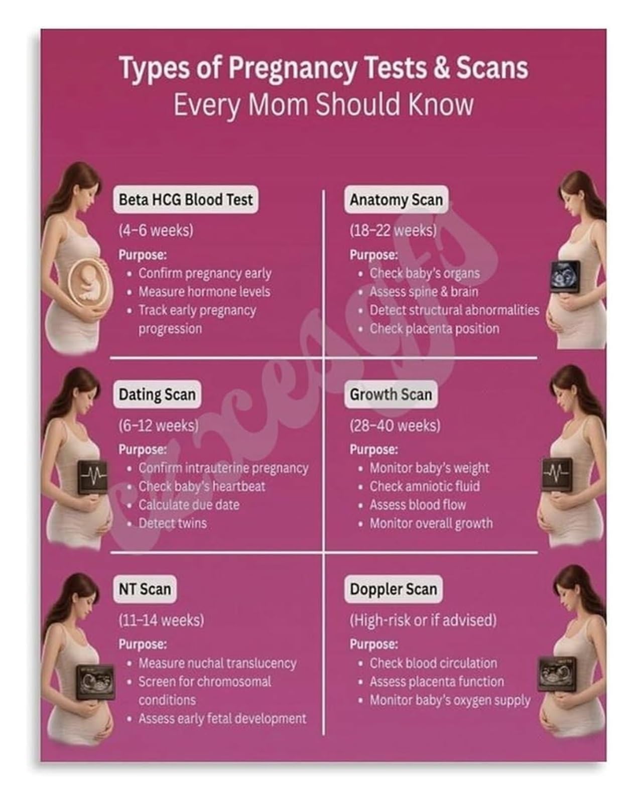 KCDFDVJFBM Types of Pregnancy Tests and Ultrasound Scans Educational Canvas Poster for Office(Framed,12x18inch(30x45cm))