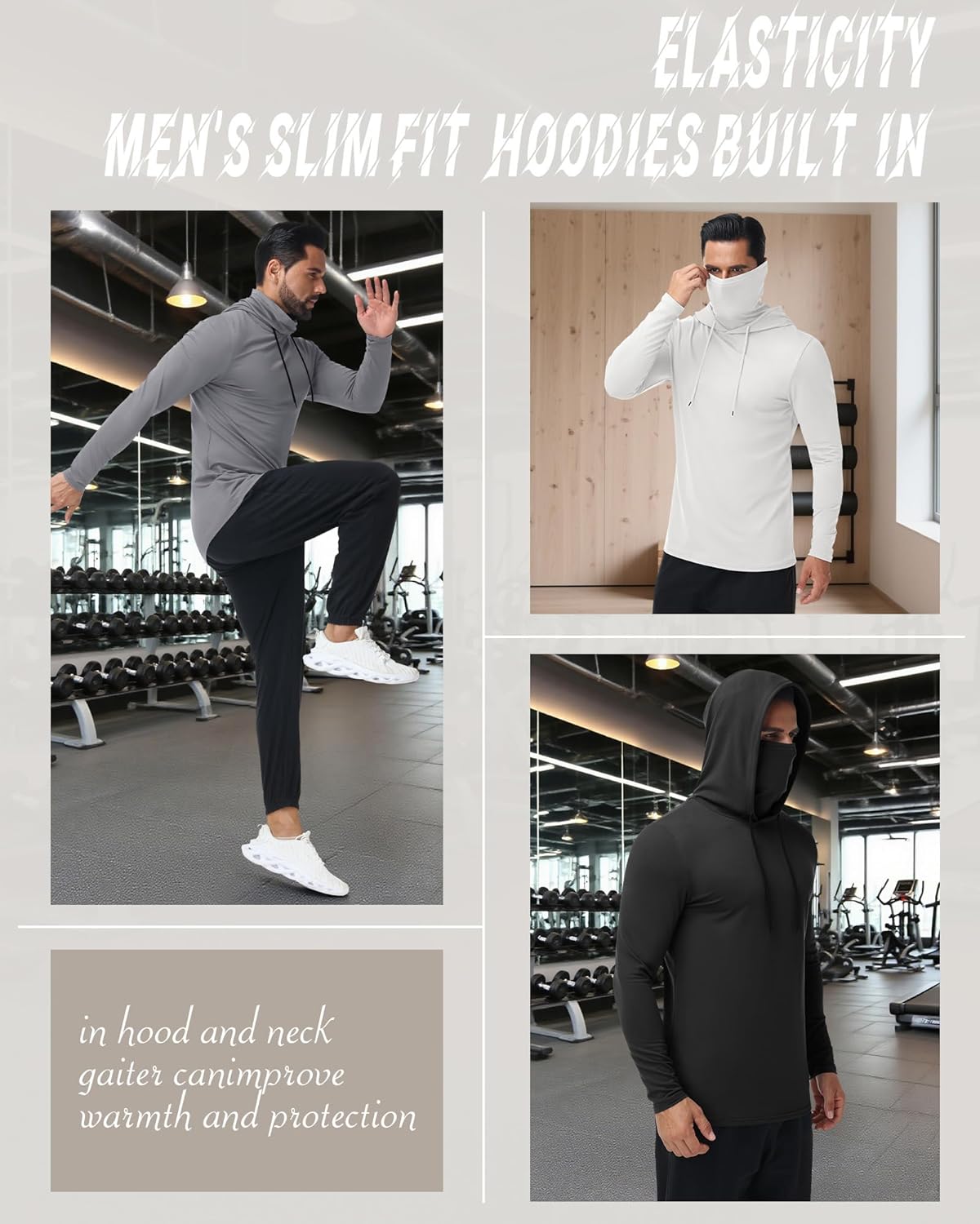 3 Pack Men's Sports Hoodies with Mask Compression Long Sleeve Thermal Shirts Base Layer Tees Running Pullover - Image 5