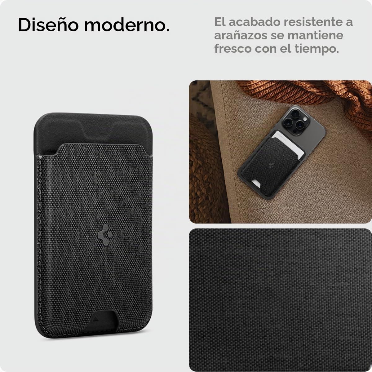 Spigen Cartera Magsafe Urban Fit MagFit Tarjetero Magnético 3 Tarjetas Compatible con los Modelos iPhone 17/16/15/14/13/12 Series MagSafe Wallet - Negro