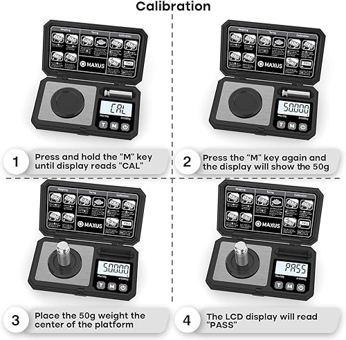 Miniatura 4 de MAXUS Báscula digital de miligramo 1.76 oz0.00 oz con peso de calibración, báscula de recarga con accesorios para trucos de polvo