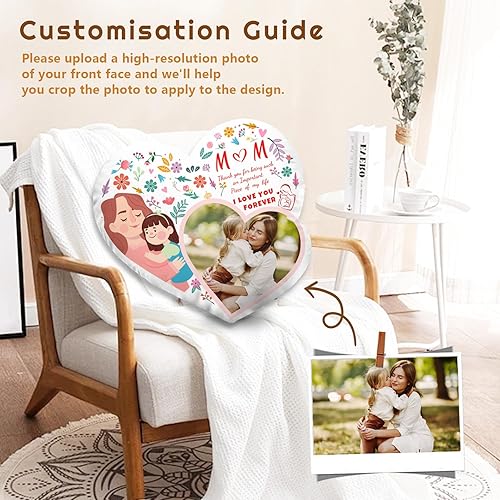 Miniatura 2 de Personalized Photo Pillow Mother Gifts, Custom Heart Shaped Pillow with Picture, Unique Birthday Gift for Mom, Double Side Print 18 Inch