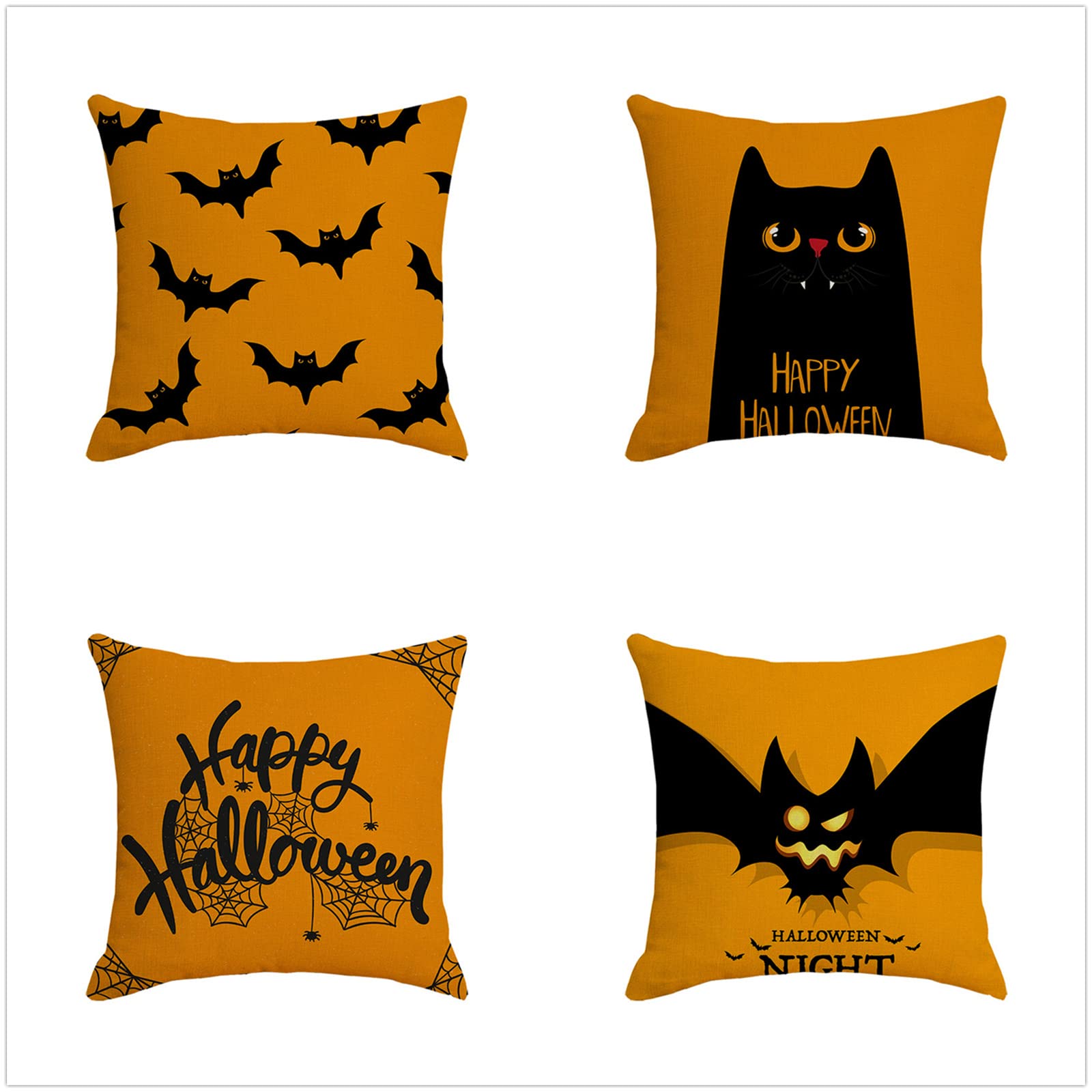 50 x 50 cm poszewki na poduszki Halloween, 50 x 50 cm, zestaw 4 dekoracyjnych do domu, kwadratowe, miękkie, dwustronne nadruki, poszewka na poduszkę z niewidocznym zamkiem błyskawicznym, poduszki na zewnątrz, do salonu, sofy, łóżka/pokoju