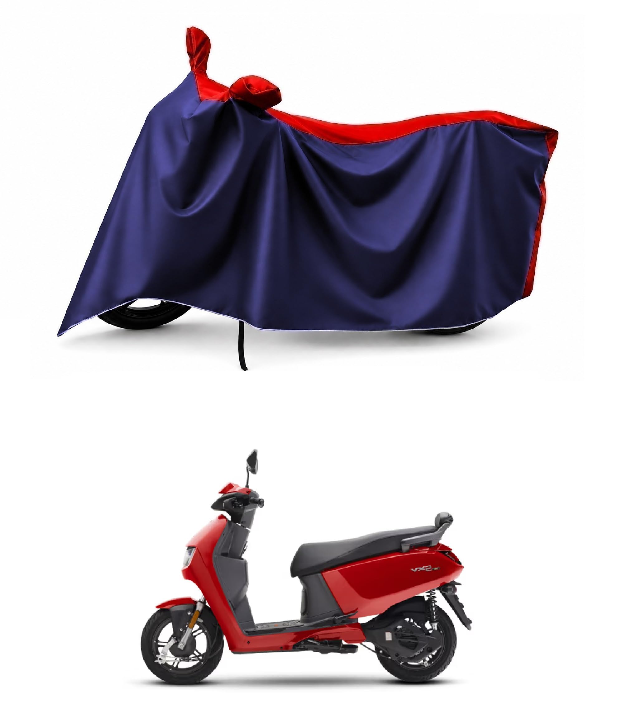 Two Wheeler - Bike Cover for VIDA VX2 Go FB Electric Scooty Bike Cover with Water-Resistant and Dust Proof Premium 210T Fabric_Red Stripe_Navy Body-image-0