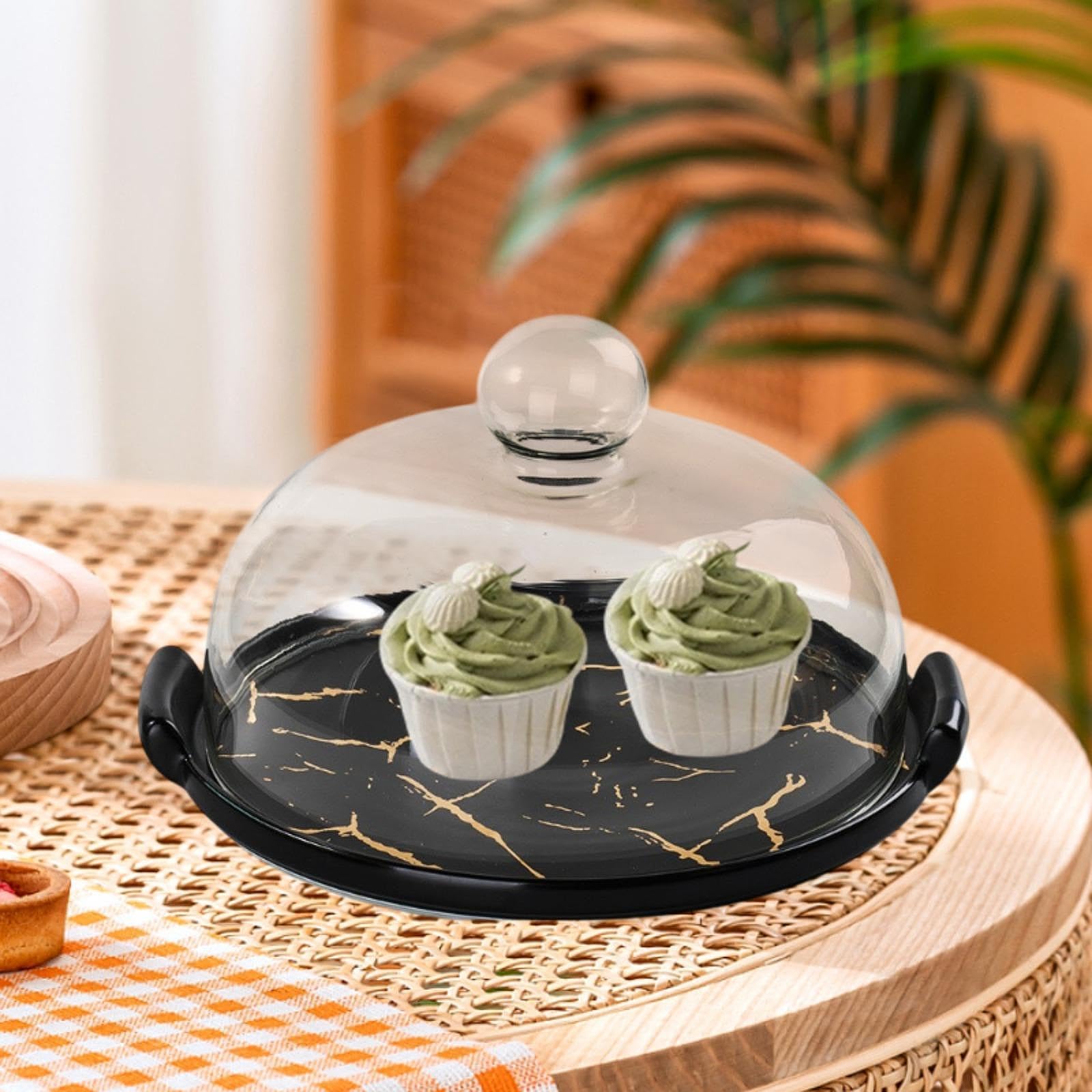Alzata Da Dessert in Ceramica a Cupola per Servire Torte, Nero