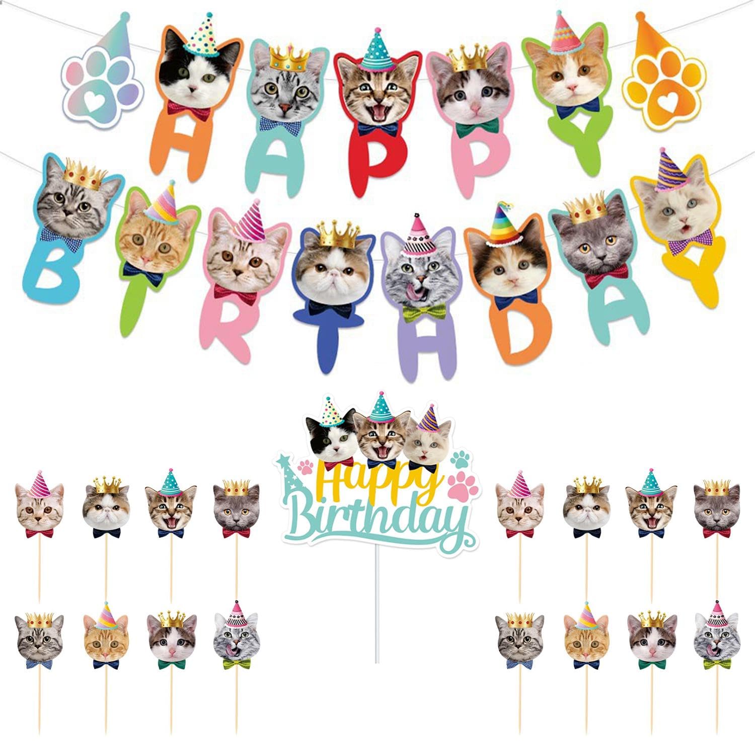 OODJVN 19 Pieces Of Pet Cat Theme Decorations, Creative Flags And Placards, Party Scene Decorations, Suitable For Pet Parties, Cat Birthday Celebrations.