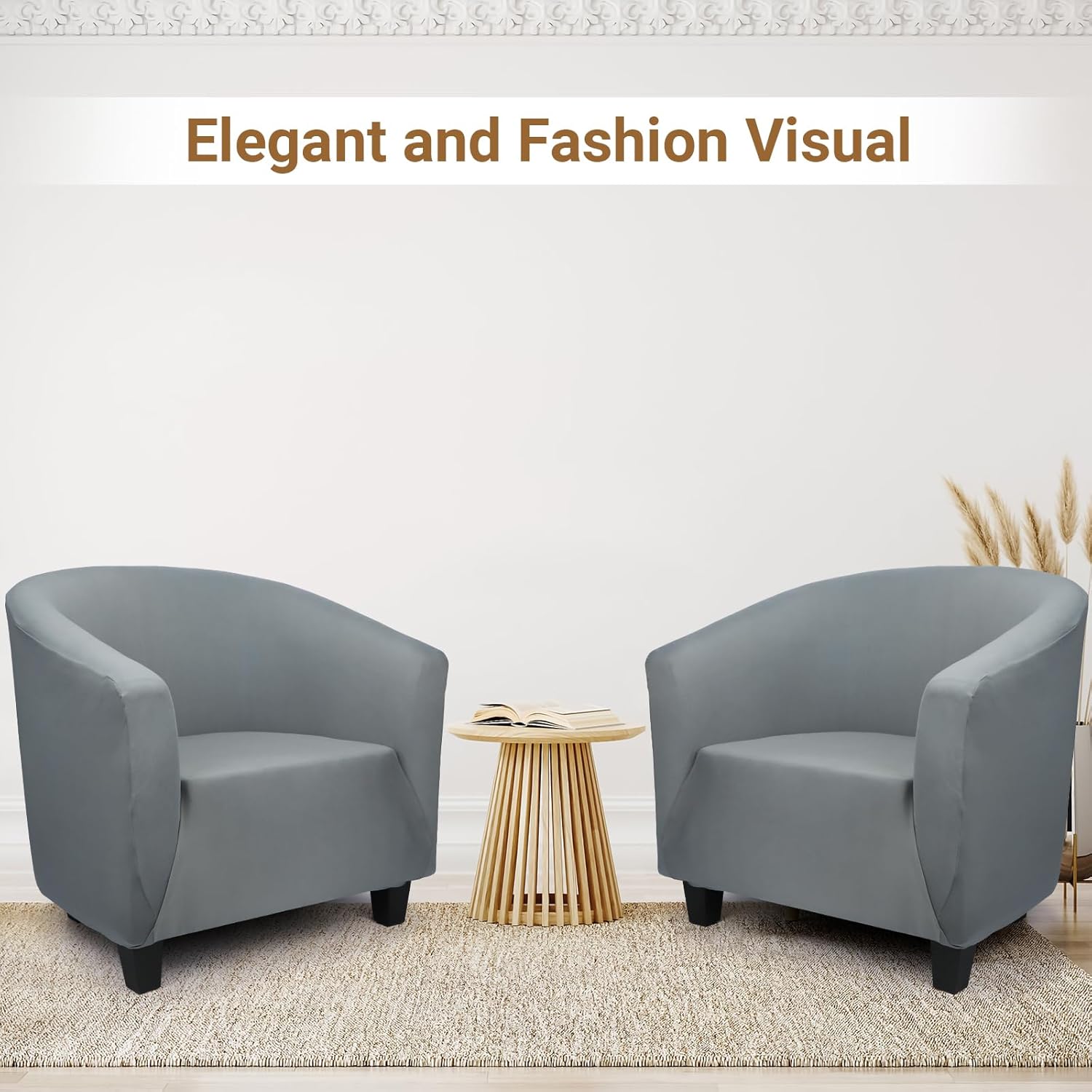 Club Chair Slipcover for Living Room, 1 Piece Dark Gray Stretch Slipcover with Arms, Barrel Chair Slipcover Covers Soft Armchair Sofa Cover Removable Couch Furniture Protector