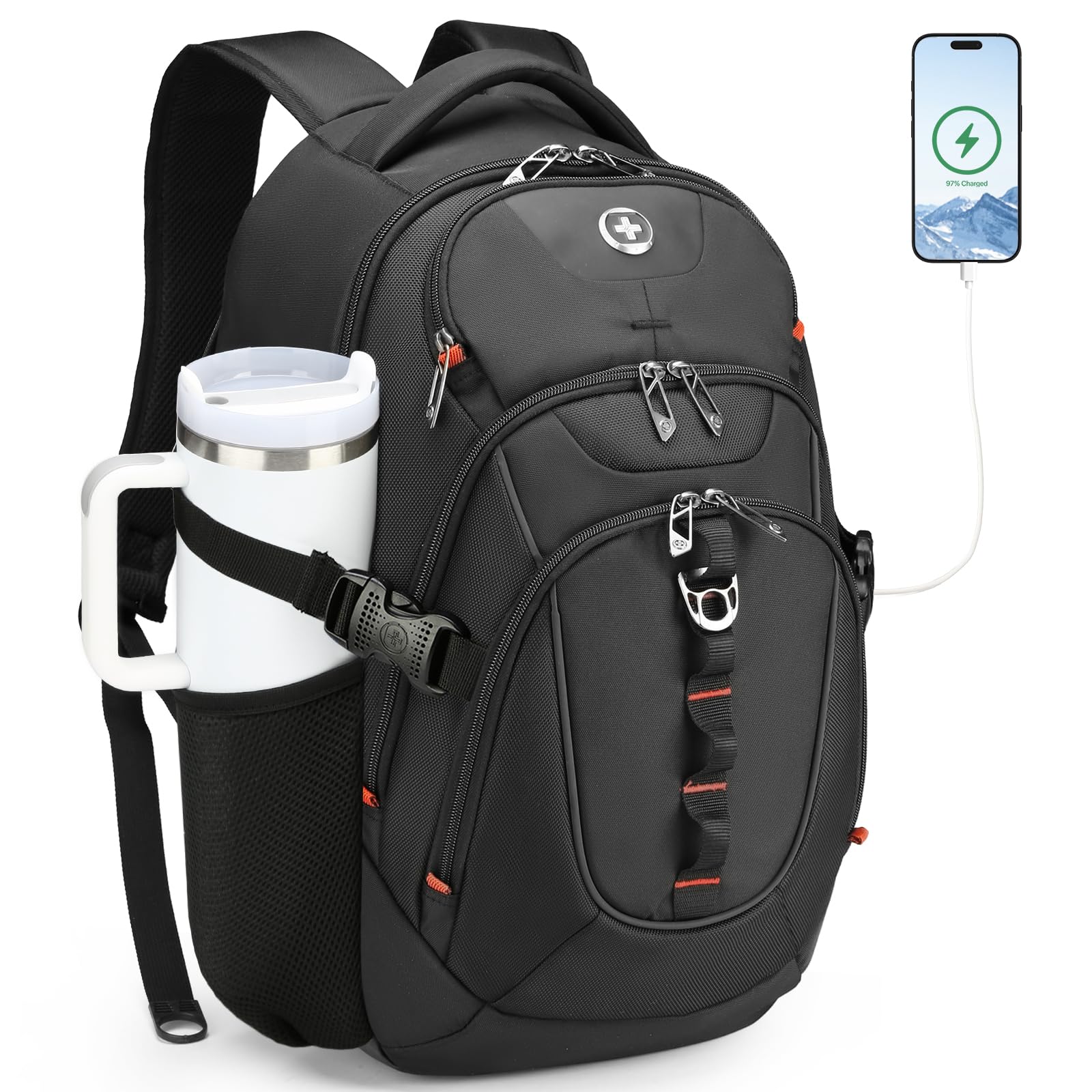 Swissdigital Design Laptop Backpack for Men with USB Charging Port SD803-01 | Travel Backpack,31L College School Bag with RFID Protection Pocket Fits 15.6-Inch Computer, Black