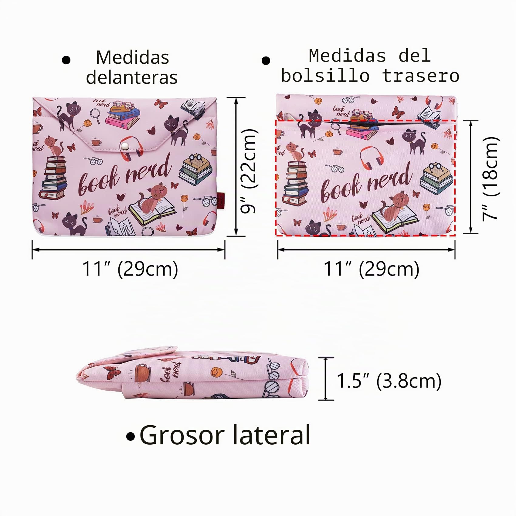 Funda de libro para amantes de los libros, protector de libro nerd de libro, fundas de libro para tapa blanda, fundas de libro con cremallera con tela acolchada, lavable, mediana 11 x 9 pulgadas
