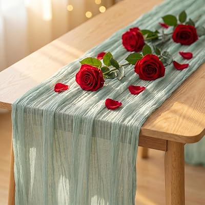 SMONT Sage Green Cheesecloth Table Runner 120 inch 10FT Cheese Cloth Runners for Wedding Birthday Party Home Decor