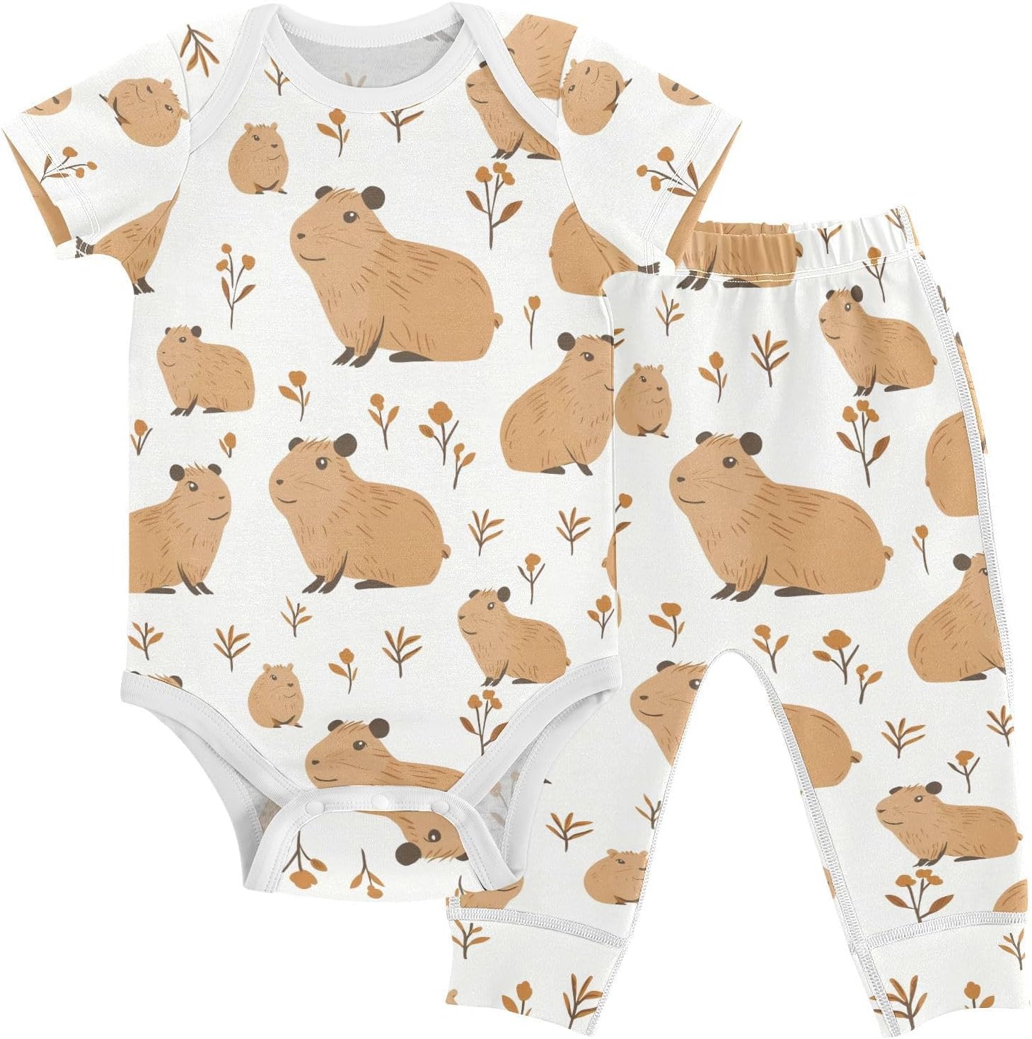 vvfelixl Baby Clothes Water Rat Flowers Baby Bodysuits Set Unisex Short Sleeve Babys Pants Sets 0-3M