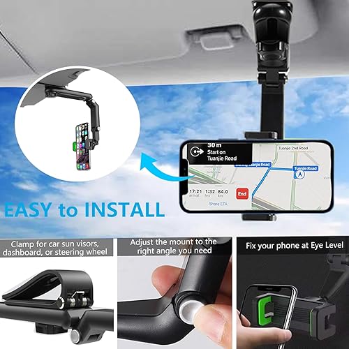 Miniatura 6 de Soporte multifuncional para teléfono de automóvil, giratorio y plegable de 1080, clip para visera solar, espejo retrovisor, volante, tablero,