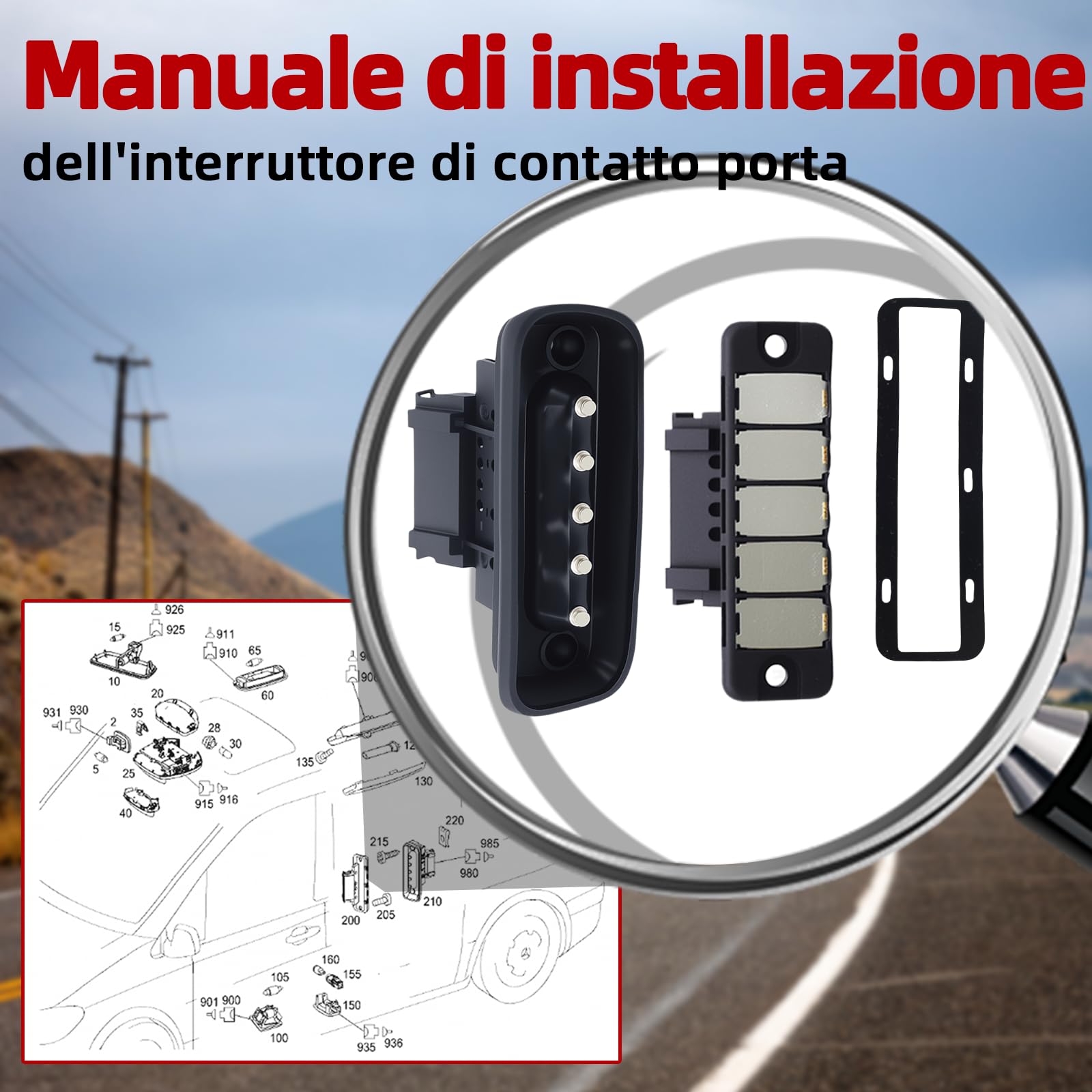 Interruttore di contatto porta a 5 poli – adatto per Mercedes Classe V W447 / Vito W447 / Marco Polo W447 / Viano W639 / Vito W639 / Sprinter W907 W910 (907, 910) – Interruttore di contatto
