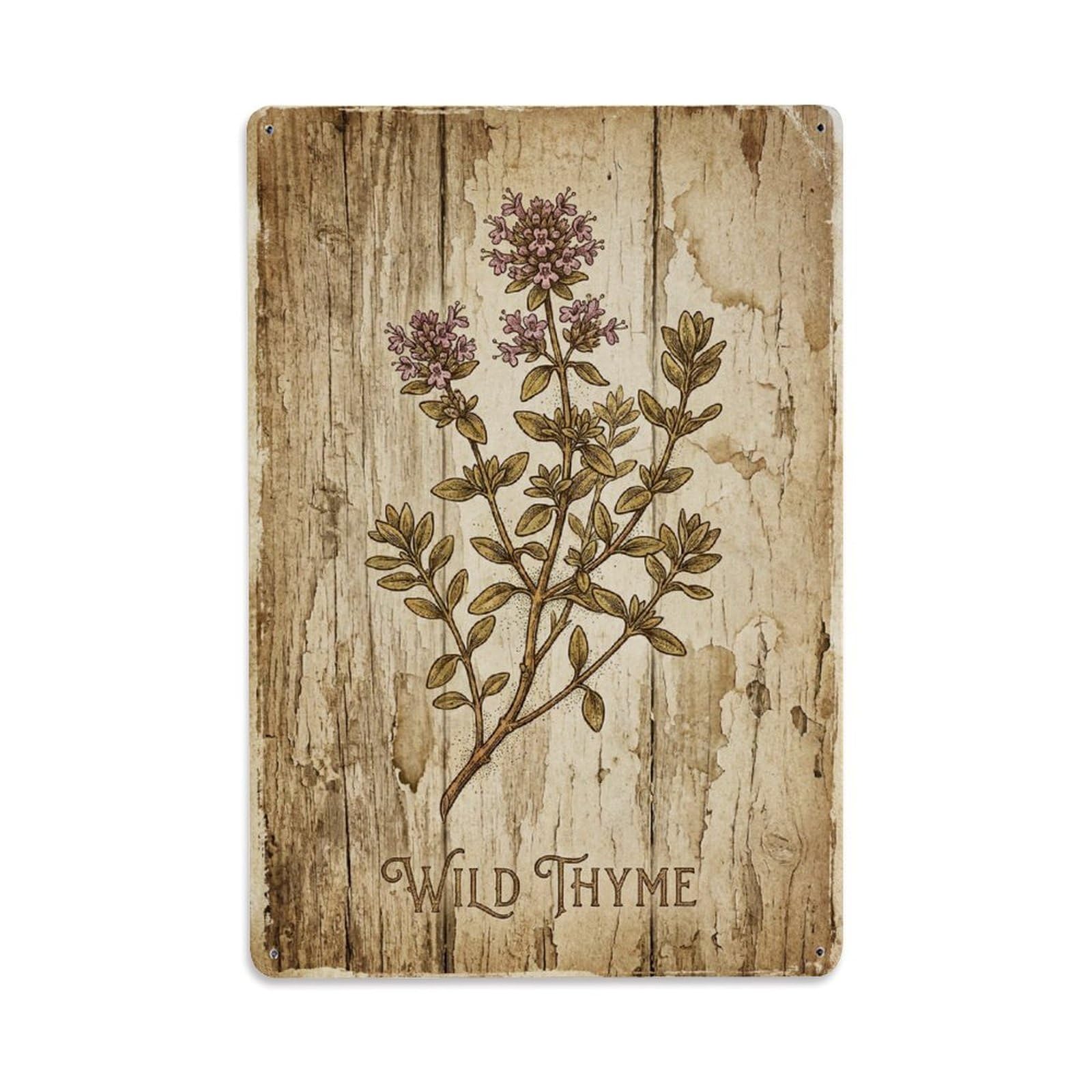 Wild Thyme Botanical Vintage Metal Tin Sign Plaque Wall Decor for Cafe, Club, Garden Metal Poster 8x12Inch
