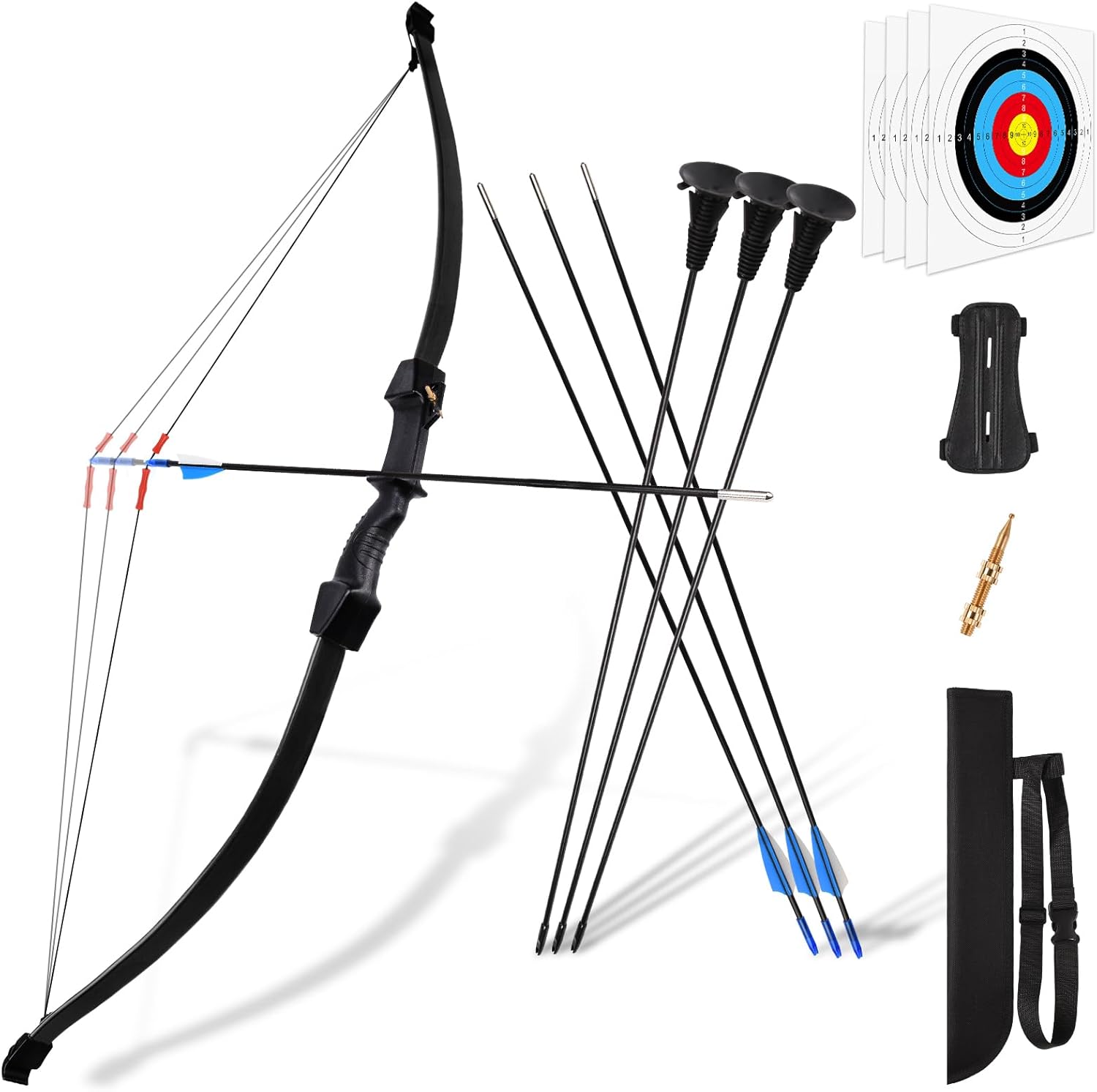 Kids Bow and Arrow Set, 45" Youth Bow and Arrow Archery Set, Bow and Arrow for Kids 8-12 12-14, Longbow Archery Set - Gift for Beginner Archers Black