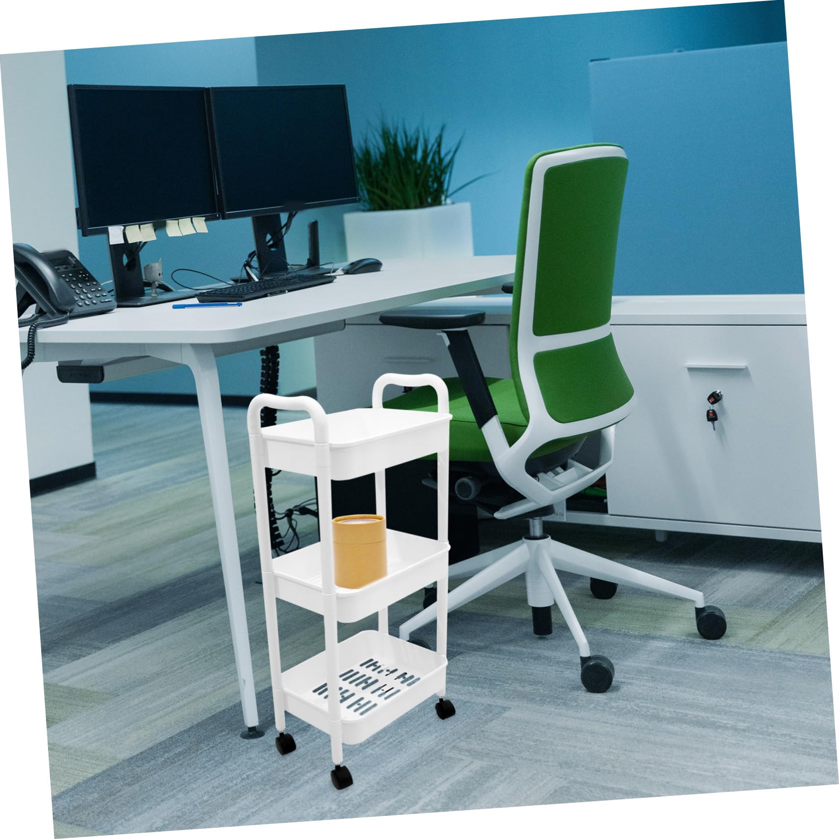 Gatuida Carrello Multiuso a 3 Livelli in PP, Bianco, con Ruote e Design Mobile, Scaffale Portaoggetti per Bagno e Ufficio