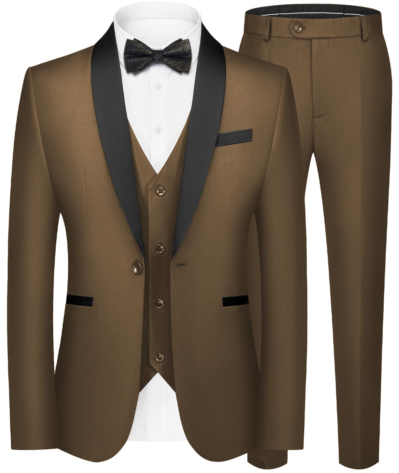 WEEN CHARM Mens Suit Slim Fit Tuxedo 3 Piece One Button Shawl Lapel Blazer Jacket Vest Pants Set for Prom Party — view 10
