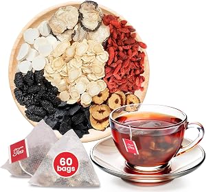 Yonitea Ginseng Six Treasure Tea, Panax & Mulberry Herbal Tea, Traditional Chinese Wolfberry Ginseng Five Treasure for Men and Women (60 Bags)