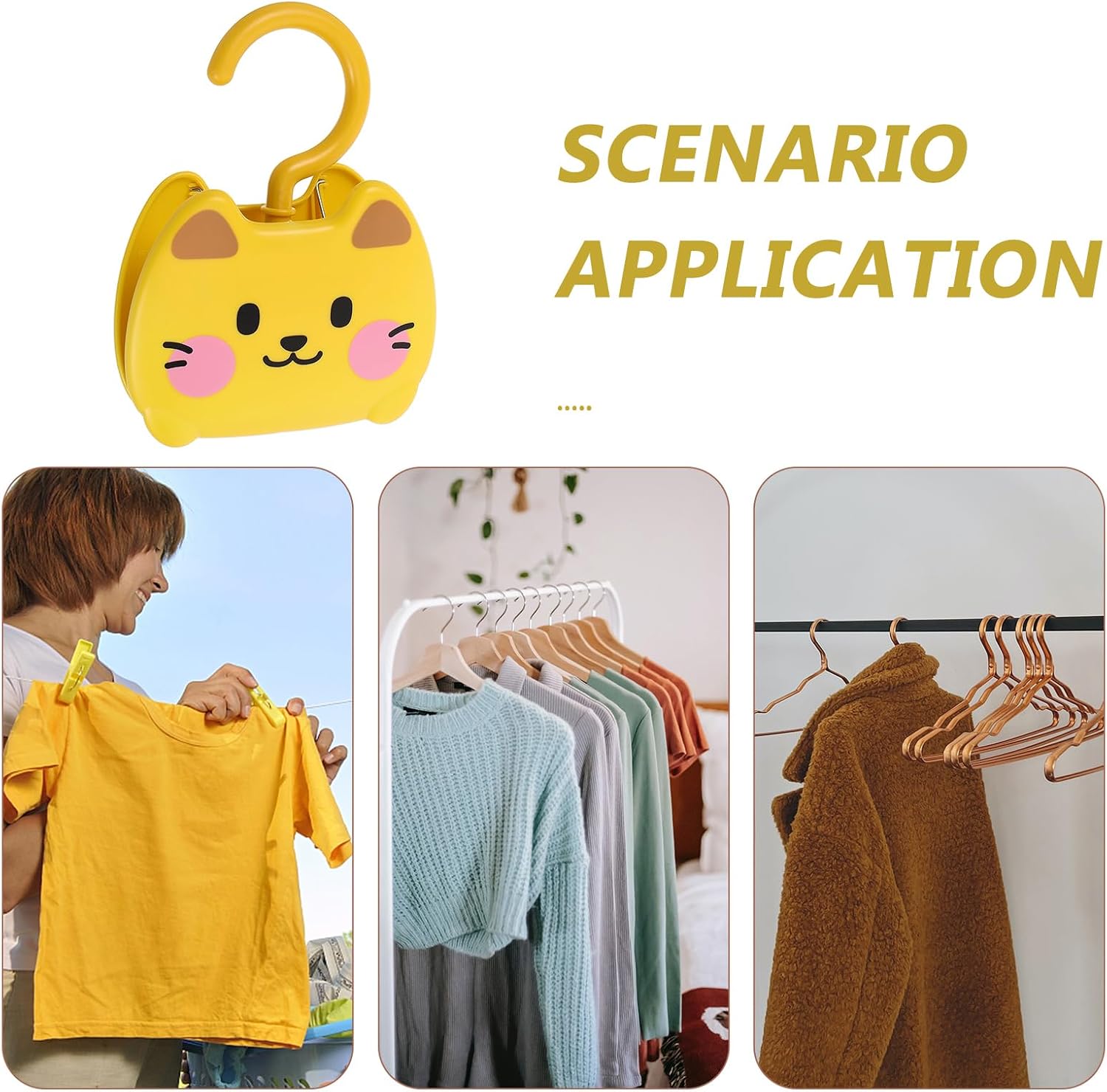 Levemolo Hanger Clips: Cute Cartoon Cat-Shaped Laundry Hanging Hooks with Clips - Space-Saving Closet Plastic Clothes Pins Hooks for Pants Clothes Bathroom Kitchen Use
