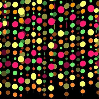 108ft Neon Round Dot Party Streamers UV Black Light Reactive Glow in The Dark Paper Garland Fluorescent Hanging Decorations Glow Circle Dots for Wedding Birthday Party Decorations