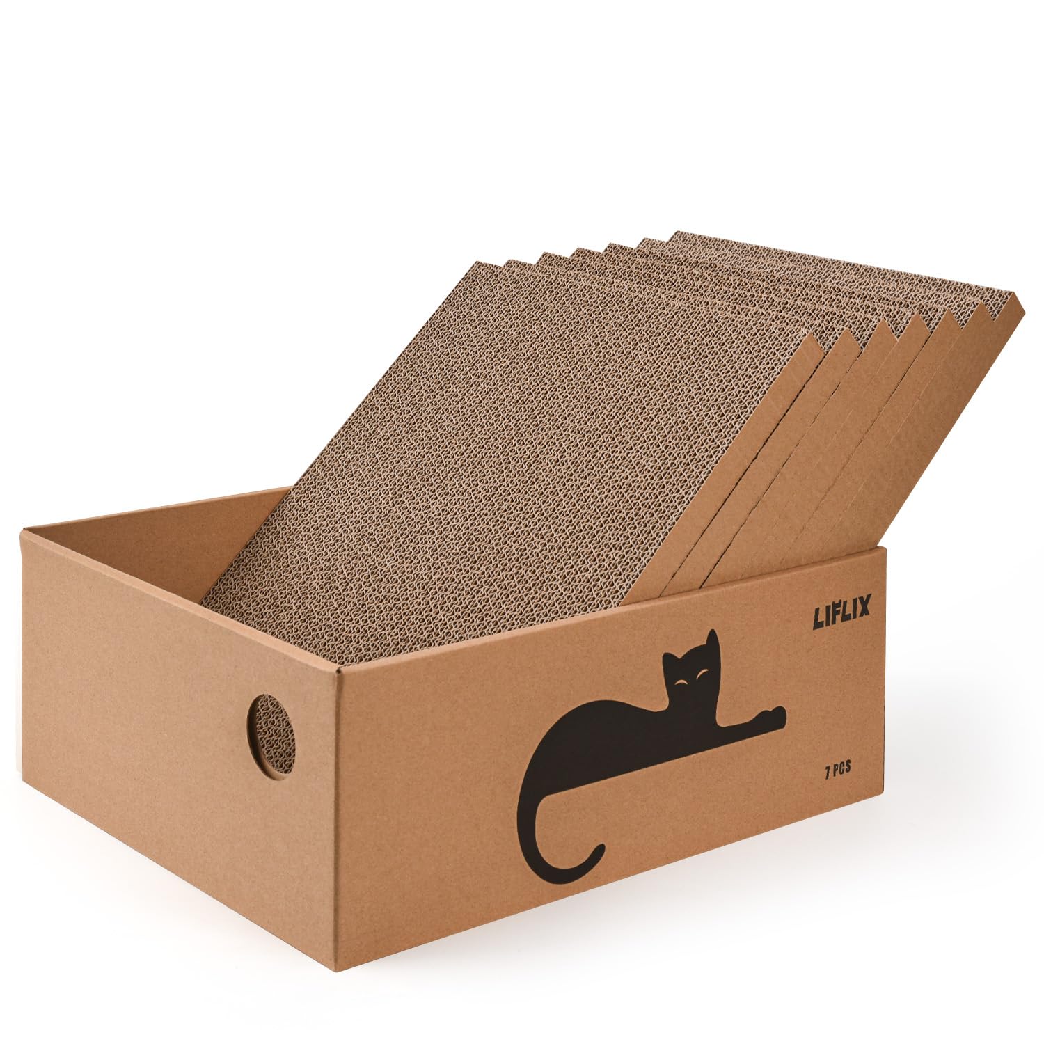 LIFLIX 7PCS Reversible Cat Scratching Pads with Box, Cat Scratch Boxes for Indoor Cats，Extra Large Cardboard Scratcher with Catnips，42 x 32 x 15 CM