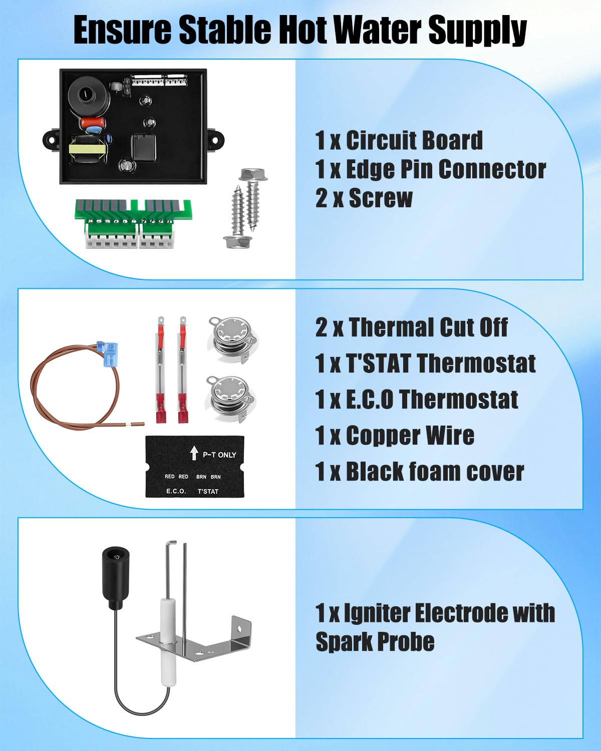 RV Water Heater Kit Fit for Atwood Dometic, Replace 91365 91447 93868, Fit for Water Heater Circuit Board, Thermal Fuses and Thermostats, Igniter Electrode