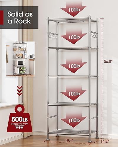 Miniatura 3 de Estantes de almacenamiento, organizador de estantes de gran capacidad de 5 niveles con ganchos, estantería de garaje resistente con patas