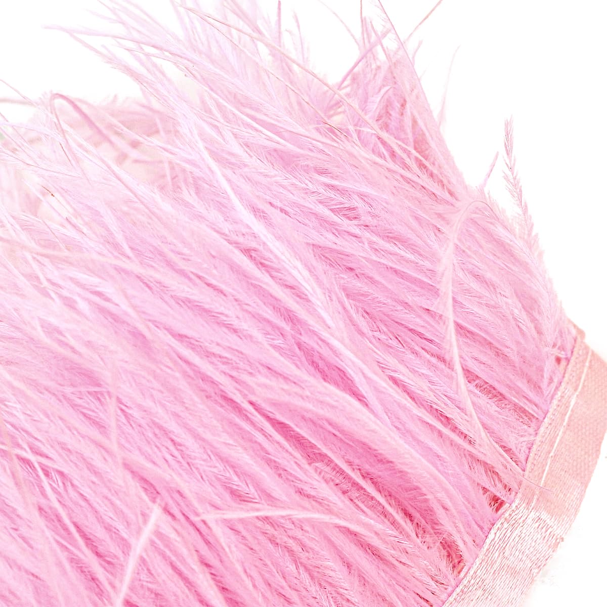 POFET 2 Yards Natural Soft Ostrich Feathers Fringe Trims Ribbon for Dress Sewing Decoration Craft Clothing Wedding Decoration Sewing Crafts 13-15cm(Pink)