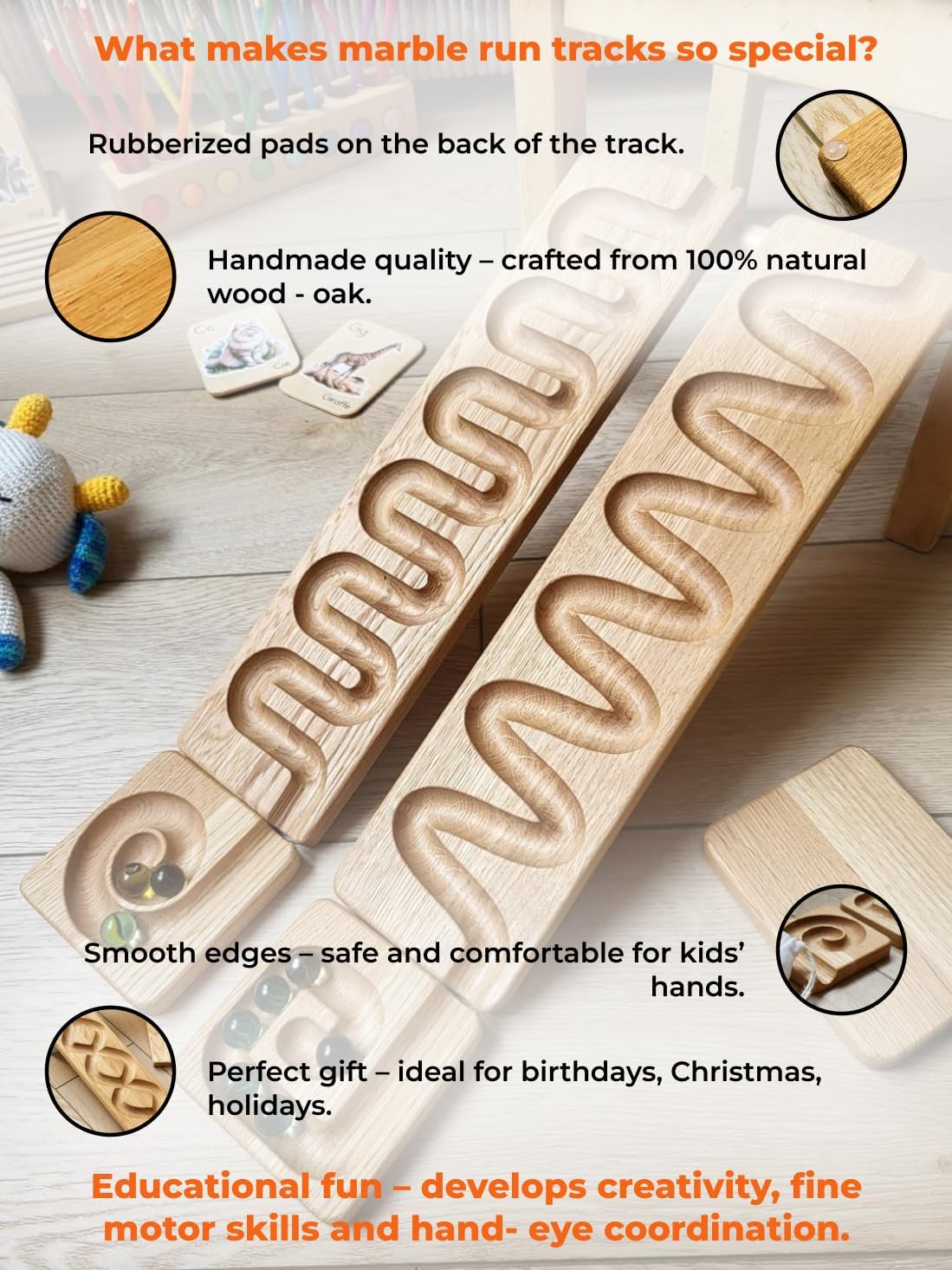 Marble Run Track Race Machine Wooden Maze Board Ball Run Wave Course Gift for Kids Winding Track Set Marble Roller Set (Set of 2)