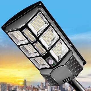 Solar Street Lights Outdoor Waterproof- 600W Dusk to Dawn Solar Parking Lot Lights,Security Flood Lights with Motion Sensor Control for Yard, Path, Garage,Wall or Pole Mount, Commercial Grade