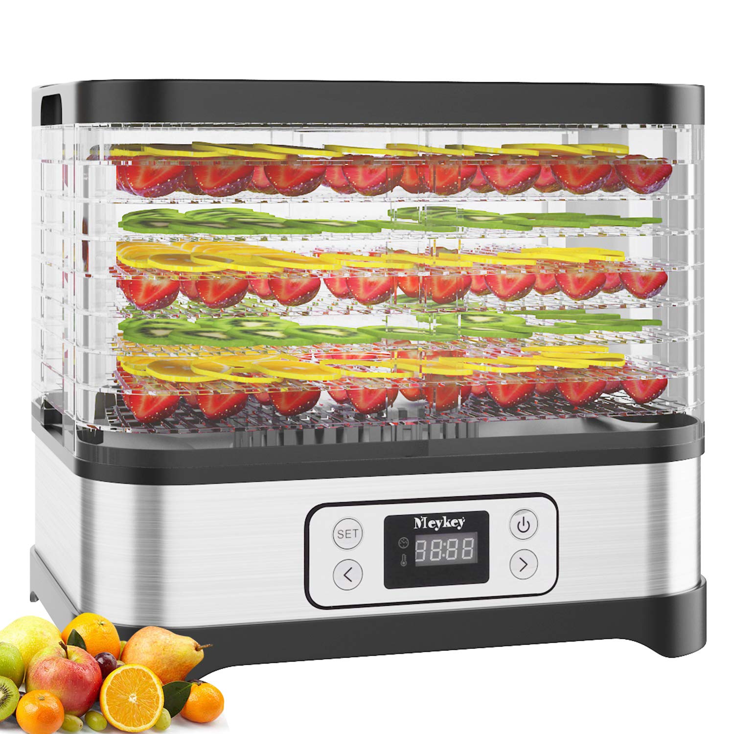 Nictemaw Deshidratador de acero inoxidable Küchenminis Deshidratador de frutas con 8 estantes, deshidratador con regulador de temperatura, 400 W, 35-70 °C, temporizador de 72 horas para verduras,