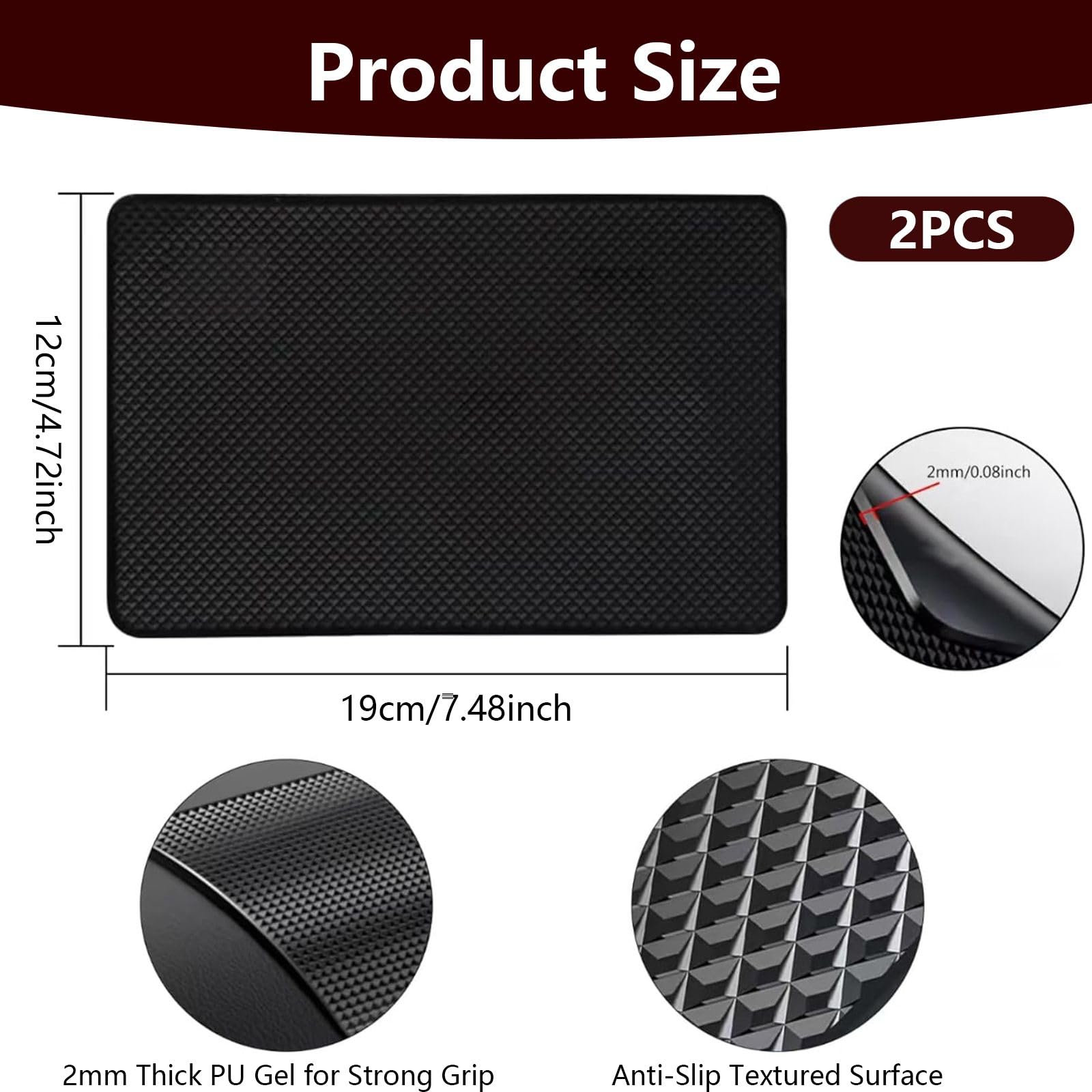 Car Dashboard Mat Anti Slip Pads – 2 Pack Non Slip Sticky Dashboard Mats for Phone Keys – Universal Car Interior Accessories Mat for Vehicle – Heat Resistant Washable Gel Pads