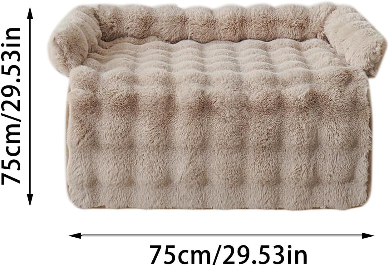 Non-Slip Dog Sleeping Mats, Fluffy Fuzzy Cozy Washable Couch Cover, Puppy Bed Blanket with Waterproof Lining for Medium & Small Dogs, Cats, Pets Indoor Sofa, Bed, Dog Crate (Khaki)