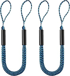 2 Pcs Boat Bungee Dock Lines, 4 Feet Mooring Rope for Docking Stretches to 6 Feet, Mooring Line Boat Accessories Docking Ropes PWC Dock Ties for Boats (Blue and Black)