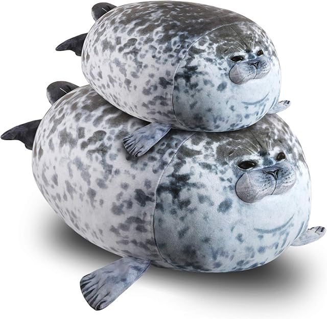 2 x Blob Seal Pillow, 30cm Cute Chubby Seal Plush Toy +60cm Plush Seal Pillow, Soft Blob Animal Seal Pillow Stuffed Cotton Plush Animal Toy Cute Ocean Pillow Pets Grey (2pos 23.6IN+11.8IN)