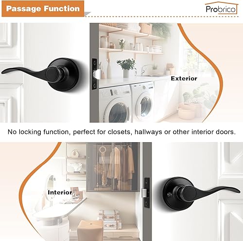 Vista 2 de Probrico Manija de Puerta Negra Palancas de Puerta de Pasaje para Puertas de Armario y Pasillo Estilo Ondulado Manijas de Puerta