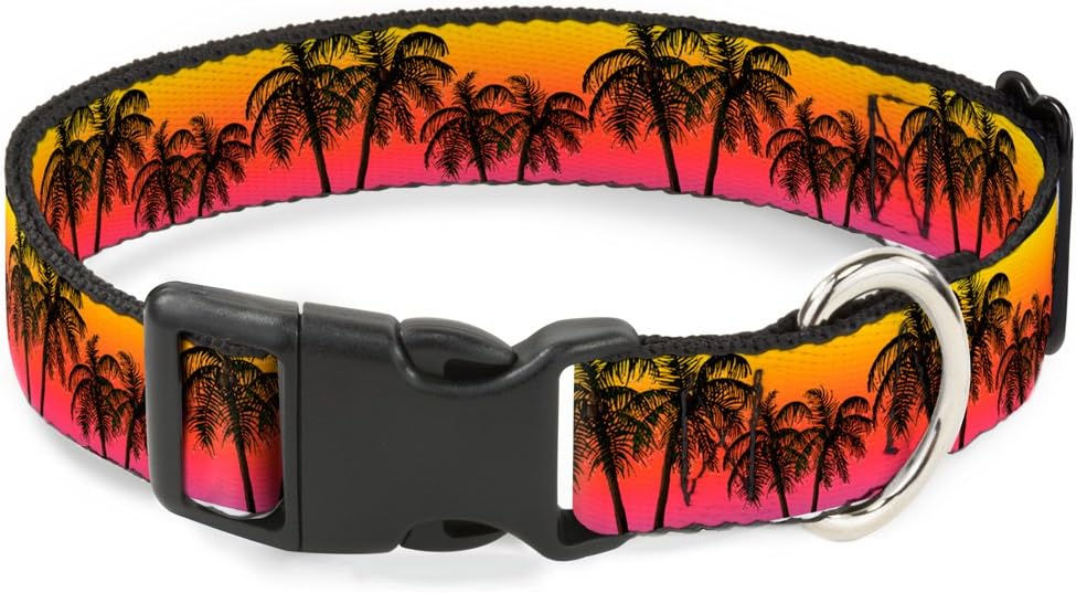 Buckle-Down Palm Trees Sunset Fade/Black Plastic Clip Collar, 1.5" Wide-Fits 16-23" Neck-Medium