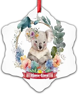Dinoz Merry Christmas Tree Décor Koala Animal, Floral Animal Holoday Light Lovers Personalized Name Keepsake Printify Ceramic Snowflake Ornamens Print Both Sides for Gifts Decor Home