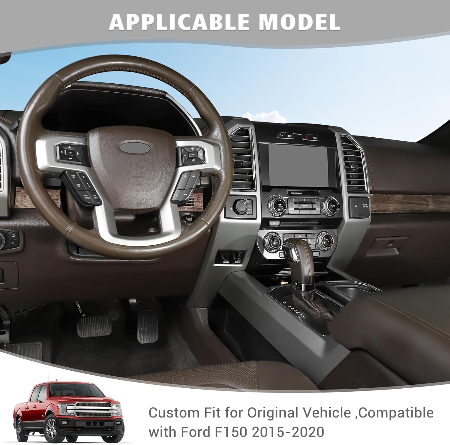 Jimen Compatible with Ford F150 2015-2020, 4PCS Center Console Panel Dash Cover Interior Trim Accessories (Wood Grain)