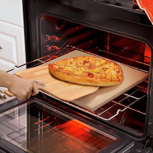 Miniatura 8 de Unicook Piedra para pizza de 15 x 12 pulgadas, incluye cáscara de madera para pizza, piedra rectangular para horno y parrilla, piedra de cocción de