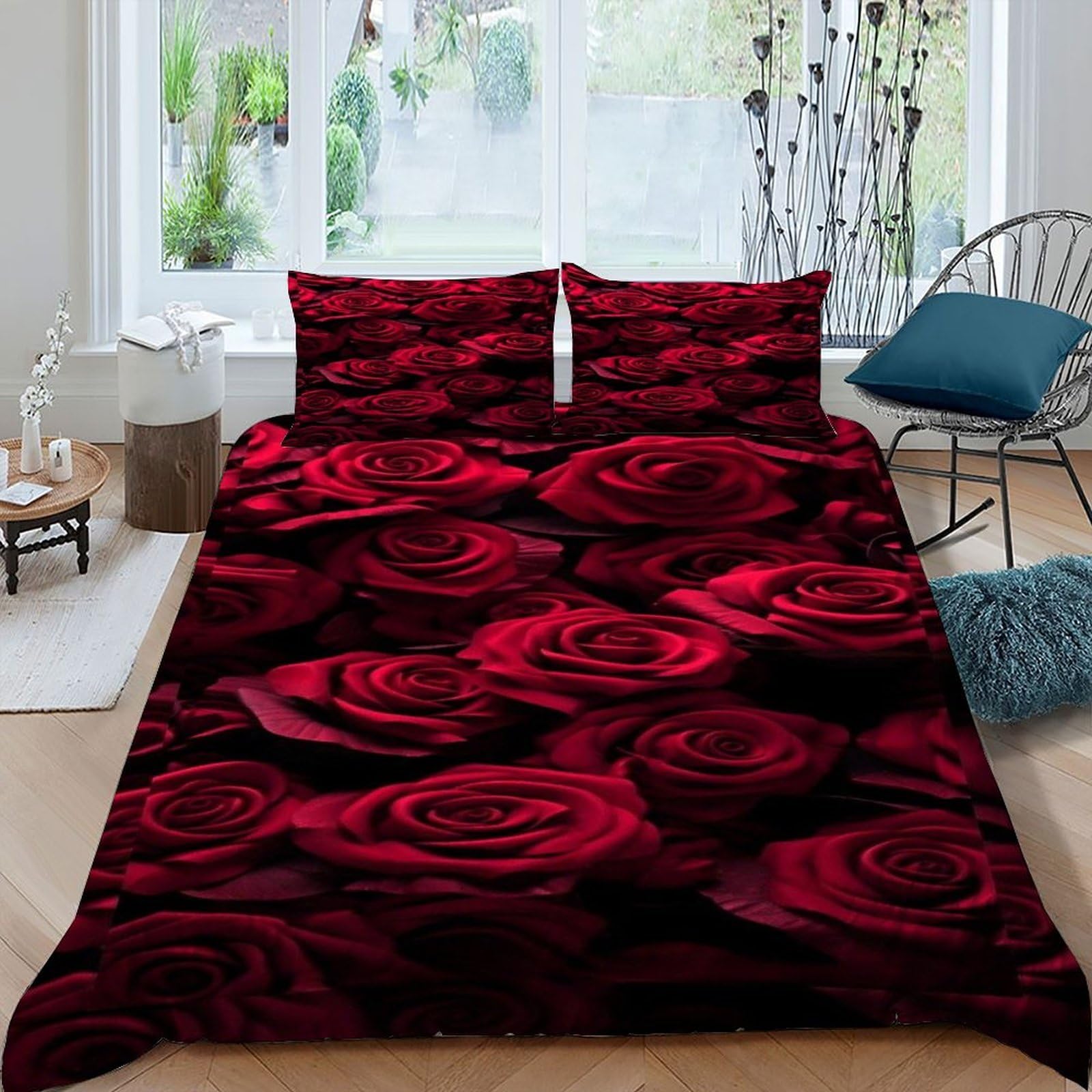 Parure de couette rose rouge lit 220x240 linge de maison King