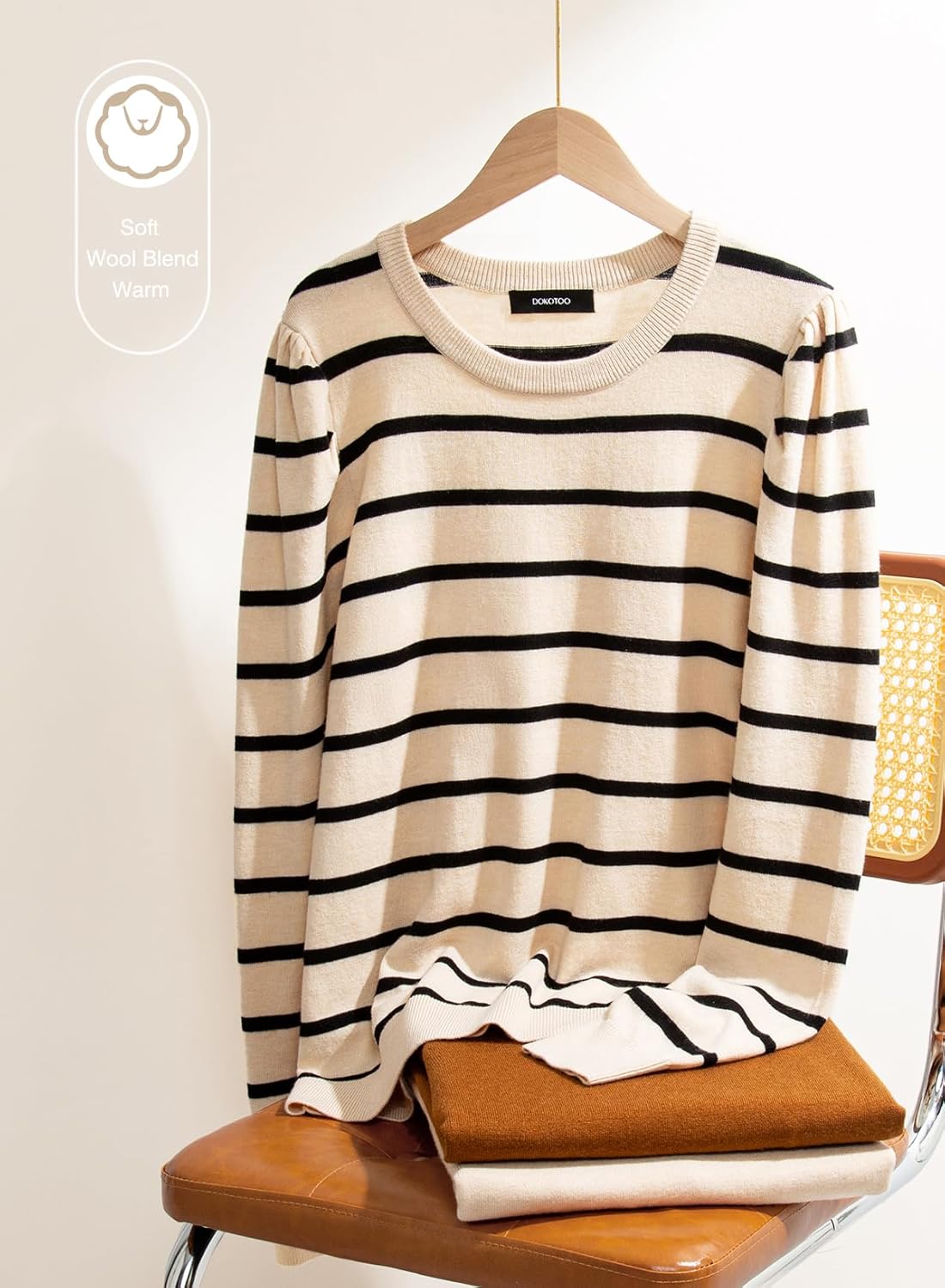 Dokotoo Women's Sweaters 2025 Long Sleeve Crewneck Casual Tops Lightweight Wool Pullover Jumper Shirts - Image 6